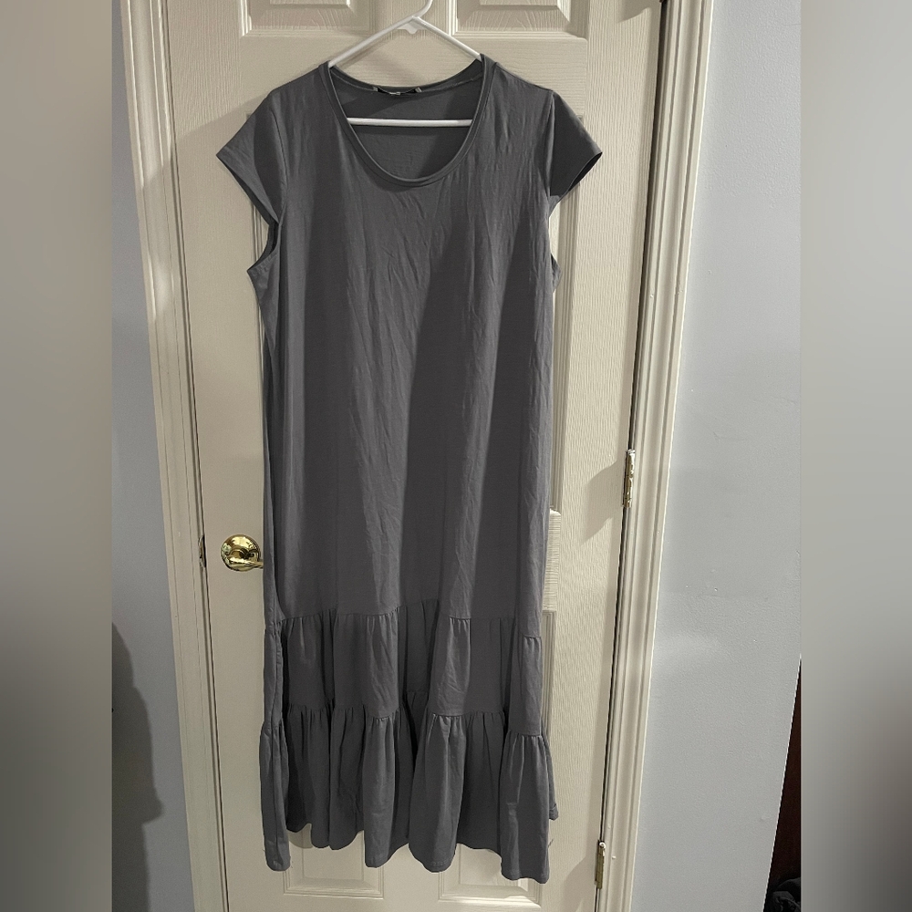 Jack + Avery Womens Comfy‎ Grey Tiered Short Sleeve Crewneck Midi Dress Size 1X